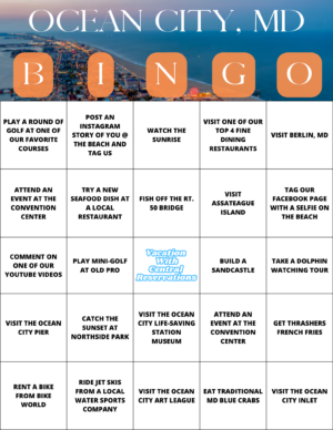 Ocean City MD Activities Bingo